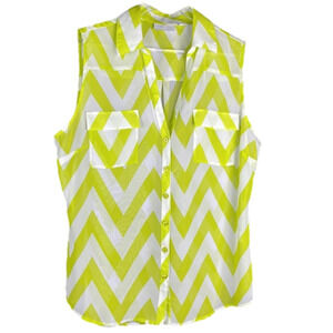 NEW York & Company Lime Green and White Chevron Pattern Sleeveless Sheer Blouse